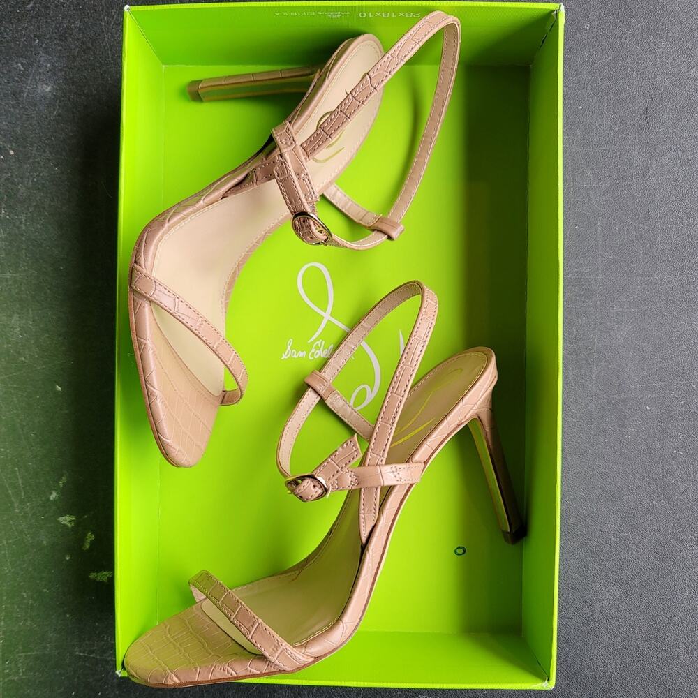 NIB Sam Edelman Womens Doran Strappy Heel Sandals Stilettos, Maple Croc, Size 5